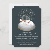 Polar Bears Snow Globe Navy Business Holiday Party Einladung (Vorderseite)