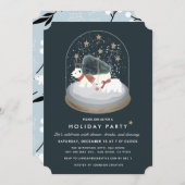 Polar Bears Snow Globe Navy Business Holiday Party Einladung (Vorne/Hinten)