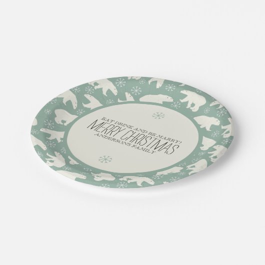 Polar Bears & Snowflakes Weihnachtsvorlage Pappteller (Schrägansicht)