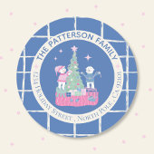 Polar Bears und Christmas Tree Blue Umschlag Aufkl Runder Aufkleber