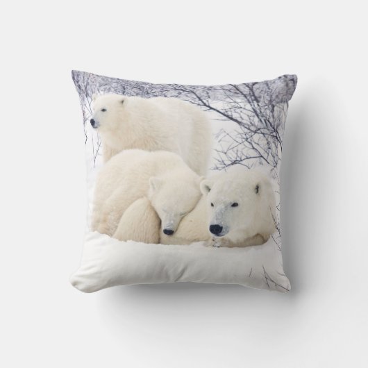 Polar Bears weiblich und zwei Jungen Kissen (Vorderseite)