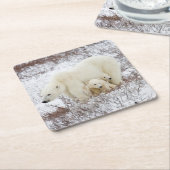 Polar Bears weiblich und zwei Jungen Rechteckiger Pappuntersetzer (angewinkelt)