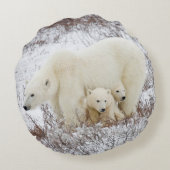 Polar Bears weiblich und zwei Jungen Rundes Kissen (Rückseite)