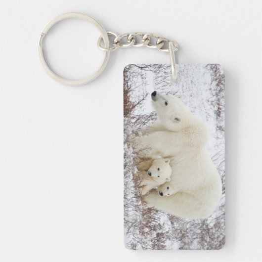 Polar Bears weiblich und zwei Jungen Schlüsselanhänger (Vorderseite)