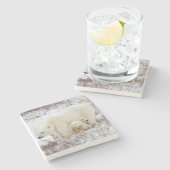 Polar Bears weiblich und zwei Jungen Steinuntersetzer (Seitenansicht)