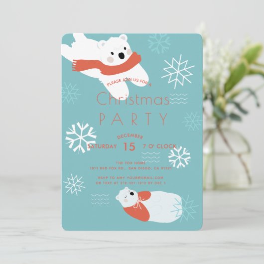 Polar Bears Weihnachtskarte Party Einladung (Stehend Vorderseite)