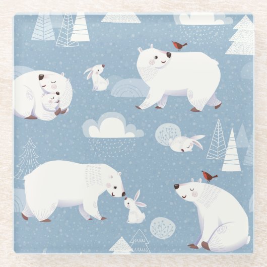 Polar Bears Winter Vintag Glasuntersetzer (Vorderseite)