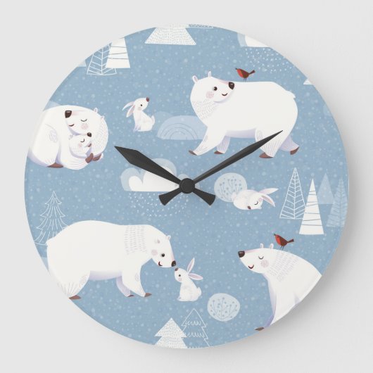 Polar Bears Winter Vintag Große Wanduhr (Vorderseite)