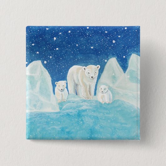 Polar Bears & Winterlandschaft Button (Vorderseite)