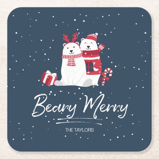 Polar Beary Merry Christmas ID851 Rechteckiger Pappuntersetzer (Vorderseite)