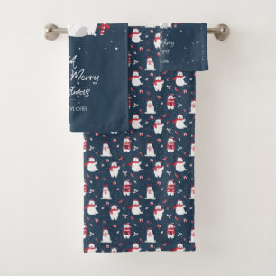 Polar Beary Merry Christmas Pattern ID851 Badhandtuch Set