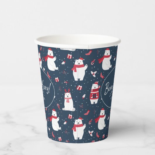 Polar Beary Merry Christmas Pattern ID851 Pappbecher (Rechts)