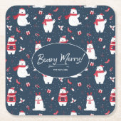 Polar Beary Merry Christmas Pattern ID851 Rechteckiger Pappuntersetzer (Vorderseite)