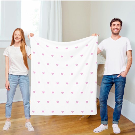 Polar blanket with pink hearts,  modern blanket  fleecedecke