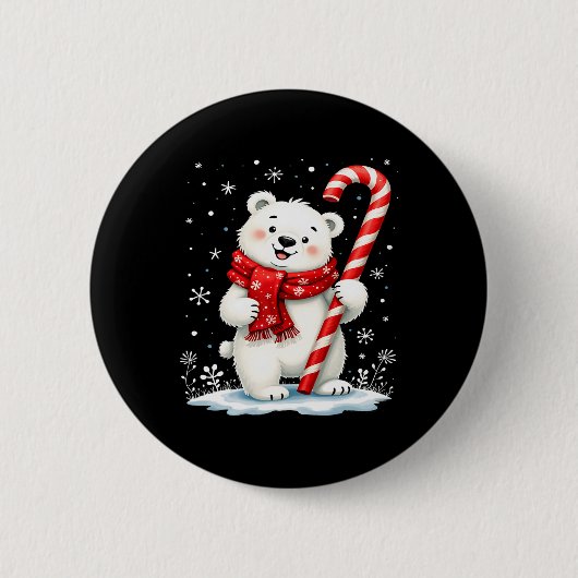 Polar Christmas Bear Candy Scarf Kinder Button (Vorderseite)
