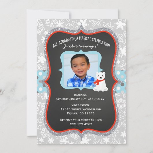 Polar Express Boy Foto Geburtstag Einladung (Vorderseite)