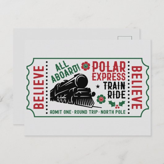 Polar Express Ticket Feiertagspostkarte (Vorne/Hinten)