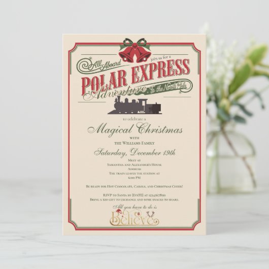 Polar-Express-Zugabenteuer glauben an Weihnachten Einladung (Stehend Vorderseite)