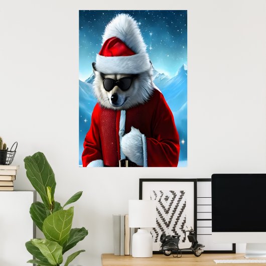 Polar Fox Santa Claus | AI Art Poster (Heimbüro)
