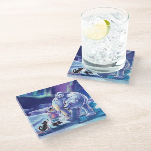 Polar Pals Painting Glasuntersetzer (Schrägansicht)