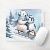 Polar und Pinguin auf Schlitten Mousepad (Mit Mouse)