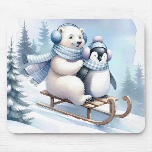 Polar und Pinguin auf Schlitten Mousepad (Vorne)