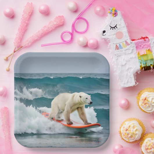 Polarbär auf einem Surfbrett Pappteller (Party)