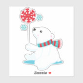 Polarbär, Bär mit Karpfen, Niedlicher Bär, Schneef Aufkleber (Blatt)