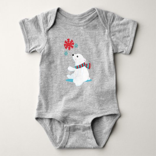 Polarbär, Bär mit Karpfen, Niedlicher Bär, Schneef Baby Strampler (Vorderseite)