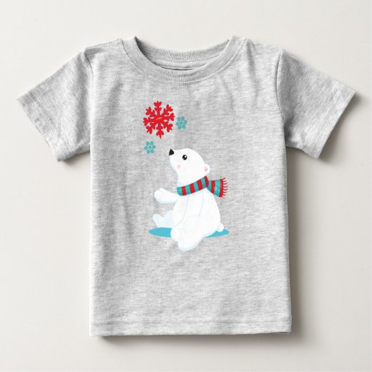 Polarbär, Bär mit Karpfen, Niedlicher Bär, Schneef Baby T-shirt (Vorderseite)