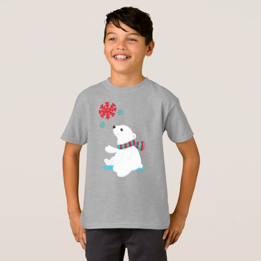 Polarbär, Bär mit Karpfen, Niedlicher Bär, Schneef T-Shirt (Vorne ganz)
