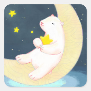 Polarbär, der Mond und die Sterne Quadratischer Aufkleber
