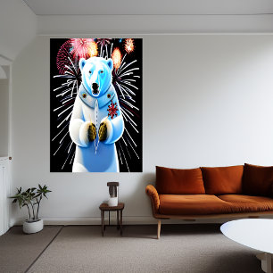Polarbär in Uniform und Feuerwerk Art der AI Poster