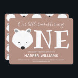 Polarbär macht ein Süße Tier zum ersten Geburtstag Einladung<br><div class="desc">Unser kleiner Bär macht eine erste Einladung zum Geburtstag eines Babys. Diese Einladung ist hellbraun und weiß mit dem Wort "Eins" in großen Buchstaben, mit einer weißen Eisbär-Gesichtsdarstellung als erster Buchstabe des Wortes. Einfach anpassen, diese Einladung, fügen Sie sie in Ihren Warenkorb, und glücklicher Geburtstag zu Ihrem wunderbaren Baby! Polar...</div>