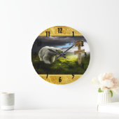 Polarbär mit Blick auf das nordpolnische Holzschil Große Wanduhr (Zuhause)