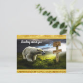 Polarbär mit Blick auf das nordpolnische Holzschil Postkarte (Stehend Vorderseite)