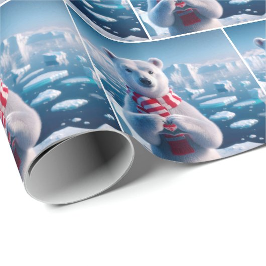 Polarbär mit Herz Geschenkpapier (Rolleneckpunkt)