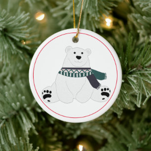 Polarbär mit Karpfen Keramik Ornament
