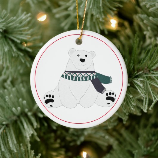 Polarbär mit Karpfen Keramik Ornament (Baum)