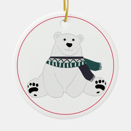 Polarbär mit Karpfen Keramik Ornament (Vorne)