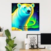 Polarbär mit Nordlichter. Bearbeitbarer Text Poster (Heimbüro)