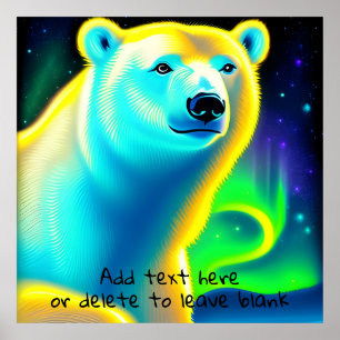 Polarbär mit Nordlichter. Bearbeitbarer Text Poster