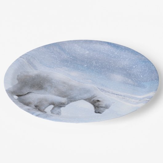 Polarbär und Keule Pappteller (Schrägansicht)