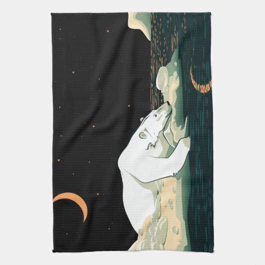 Polarbär und Mond Geschirrtuch (Vertikal)