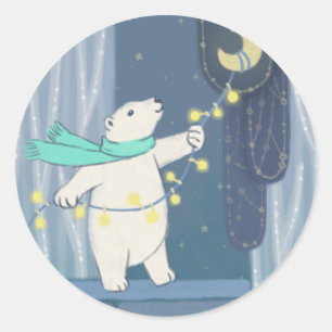 Polarbär und Mond Runder Aufkleber