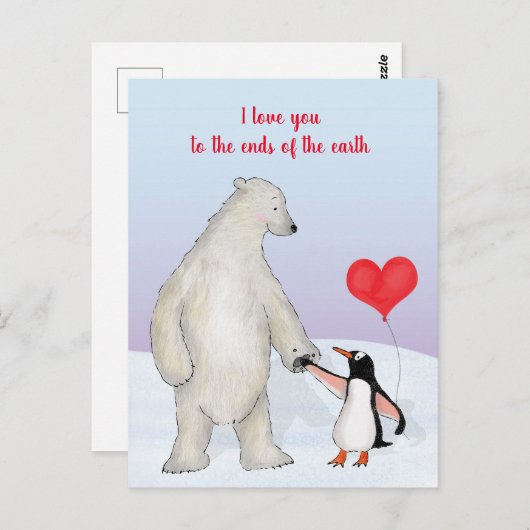 Polarbär und Pinguin "Liebe du" Postkarte (Vorne/Hinten)
