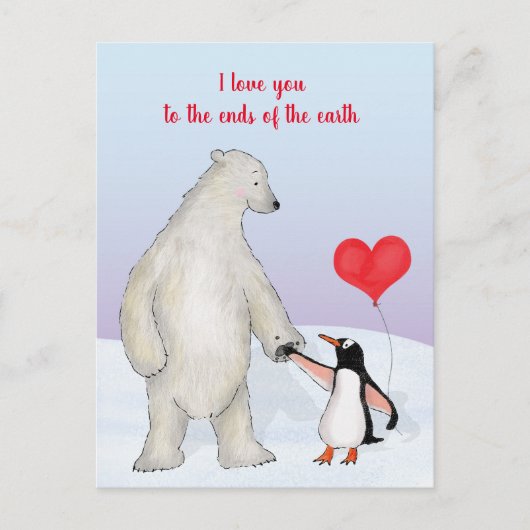 Polarbär und Pinguin "Liebe du" Postkarte (Vorderseite)