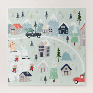 Polarbär-Winterlandschaft, Weihnachts-Hintergrund. Puzzle