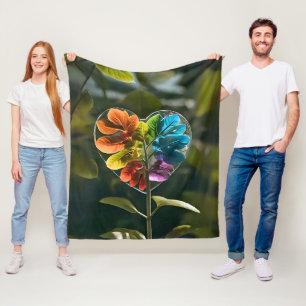 Polardecke Herz Blatt Regenbogen Natur Fleecedecke