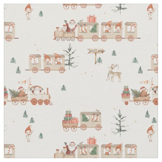 Polarer Zug - Elf Santa Helfer Frohe Feiertage  Stoff (Nahaufnahme)